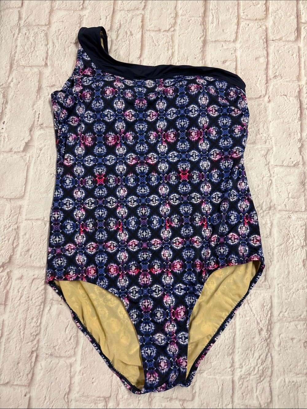 Swimsuits For All Navy One-Shoulder Swimsuit with Pink,purple,Blue and White